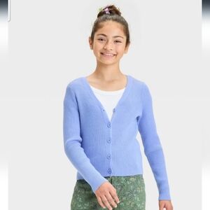 Girls' Ribbed Cardigan Sweater - art class - Light Blue M(8): Midweight V Neck,